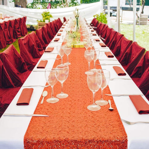 yuboo Burnt Orange Table Runners 12''x 108'', 2 Pack Glitter Sequin Table Cloth for Fall Table Decor, Birthday, Wedding, Bridal Baby Shower Hallow...