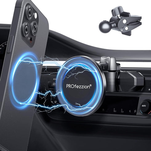 PROfezzion CD Slot & Vent Clip Combo Magnetic Phone Holder Compatible with MagSafe on Car CD Slot or Vent for iPhone 15 14 13 12 Pro Max Plus, Mag...