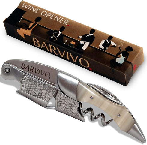 Barvivo Wine Opener with Foil Cutter and Cap Remover - Double Hinged Corkscrew for Bartenders - Stainless Steel Wine Key for Easy Bottle Opening -...