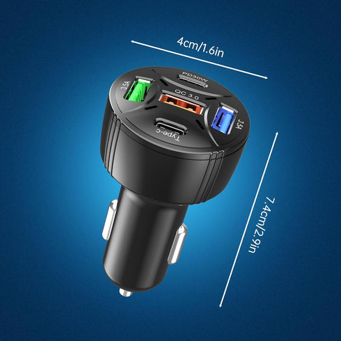 Tomorotec 65W Total, 5-Port USB C Car Charger Adapter Fit for iPhone, Samsung Galaxy, iPad, MacBook, Dash Cam - Multi-Port USB A/C with PD 30W QC ...