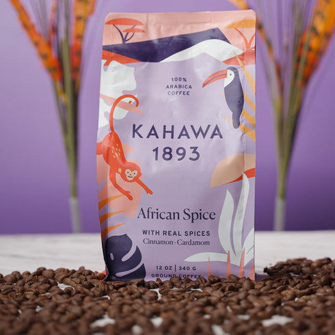 KAHAWA 1893 - African Spice - As Seen on Shark Tank - Medium Roast Coffee w/Fresh Spices of Cinnamon, Cardamom, and Cloves - Directly Farmer Sourc...