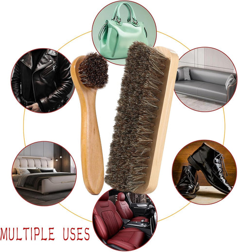 5 Pcs Horsehair Shine Shoes Brush Kit Polish Dauber Applicators Cleaning Leather Shoes Boots Care Brushes Suede Cleaner Brush with Microfiber Shoe...