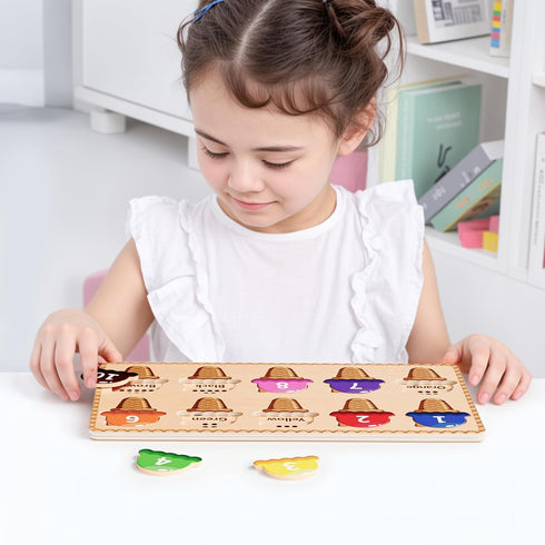 Wooden Puzzles for Toddlers,Montessori Toys,Preschool Learning Activities,Peg Puzzle with Ice Cream Shape and Color Number Matching Educational To...