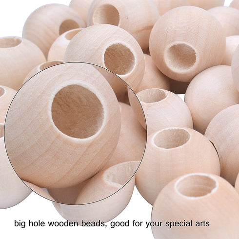 Jdesun 50 Pieces Wooden Beads, Natural Round Wood Loose Beads Wood Spacer 25mm x Diameter 3/8" Hole...