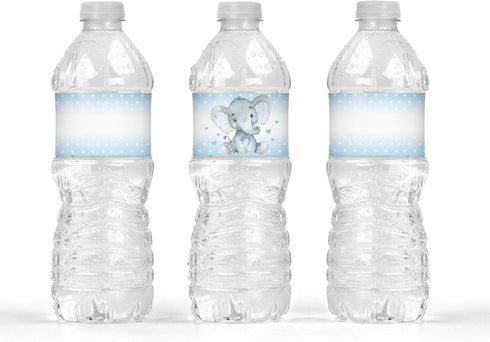 Your Main Event Prints Elephant Baby Shower Bottle Wraps - 25 Blue Boy Water Bottle Labels - Decoration Favors...