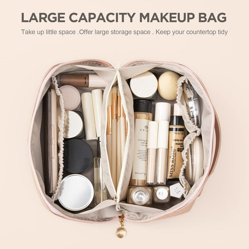HBselect Travel Makeup Bag, Large Capacity Cosmetic Bags for Women,Waterproof Portable Pouch Open Flat Toiletry Bag Make up Organizer with Divider...