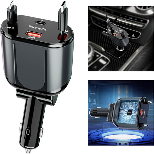Retractable Car Charge 4 in 1 Fast Car Phone Charger Adapter PD 63W Phone Retractable Cables (31.5 inch) and 2 USB Ports Car Charger? Compatible w...