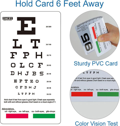 Pocket Eye Chart, Double-Sided Pocket Snellen Eye Chart 6 Feet and Rosenbaum Pocket Eye Chart 36cm, Plastic Eye Chart for Eye Exams 6.5x3.5 Inches...