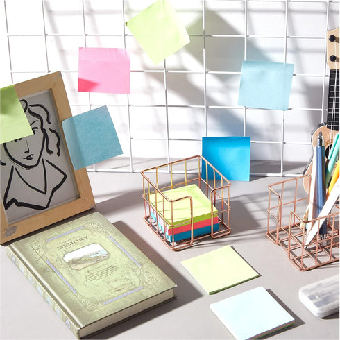 2 Pcs Post Note Holder Rose Gold Sticky Note Holder Cute Memo Note Cube Holder Dispenser Office Notepad Holder for Desk Organizer Mesh Memo Holder...