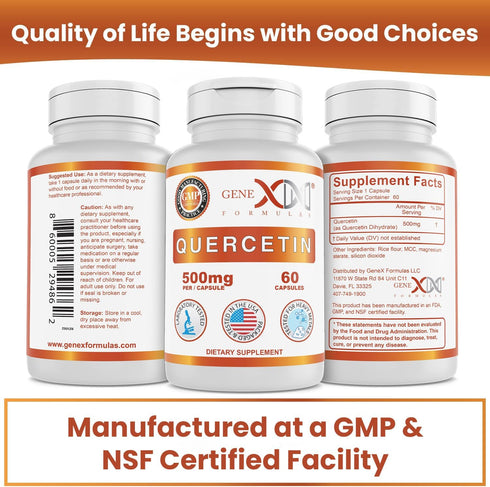 Genex Formulas Quercetin 500mg -60 Capsules for 60 Day Supply - Supplement for Immune Support, Antioxidant and Allergy Protection, Non-GMO, Gluten...