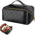 Travel Makeup Bag, 4L Large Capacity Cosmetic Bags for Women and Girls, Portable Makeup Organizer with Divider and Handle, PU Leather Waterproof M...