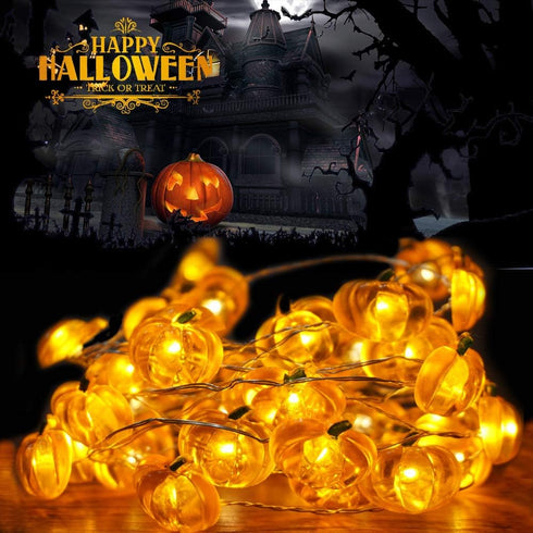 BOHON Pumpkin String Lights 10ft 40 LEDs Halloween Lights Battery Powered with Remote & Timer Decorative Lights for Thanksgiving Autumn Party Indo...