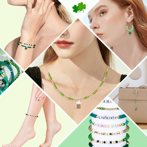 Goldwise 3900 Pcs St. Patrick's Day Bracelet Making kit with Clay Beads Glass Seed Beads, 18 Colors Beads for Jewelry Making with 3 Styles Letter ...