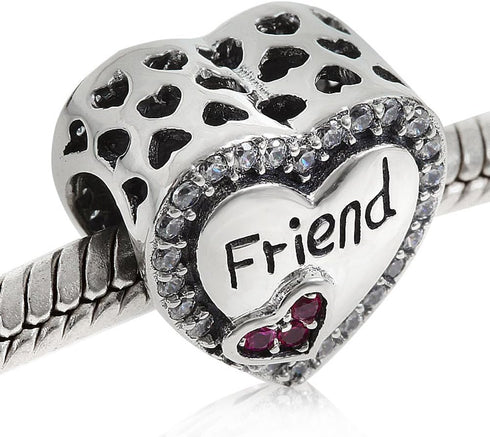 Friend Charm 925 Sterling Silver Friendship Charm Heart Charm Anniversary Charm for DIY Charms Bracelet...
