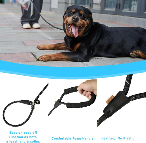 Slip Lead Dog Training Leash, Comfortable Padded Handle, Strong Rope for Large, Medium Dogs, No Pull Leash with Reflective Thread (Black, Large(2/...