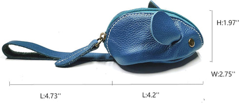 Genuine Leather Mouse Coin Purse Wallet, Womens Change Purse with Zipper, Cute Soft Leather Coin Pouch Mini Size (Blue)...