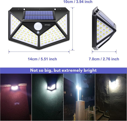 Solar Lights Outdoor IOTSES, 100 LED 270°Wide Angle PIR Motion Sensor Waterproof Durable Solar Powered Security Wall Lights 3 Modes for Fence, Fro...