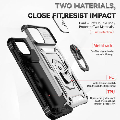 Hitaoyou Compatible with iPhone 15 Case, iPhone 15 Case with Camera Cover & Kickstand Military Grade Shockproof Heavy Duty Protective with Magneti...