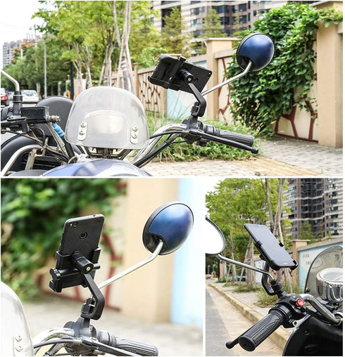 Motorcycle Phone Mount for Rearview Mirror, Metal Motorbike Phone Holder Smartphone Holder Mount 360° Rotation Adjustable, Universal for 6mm-10mm ...