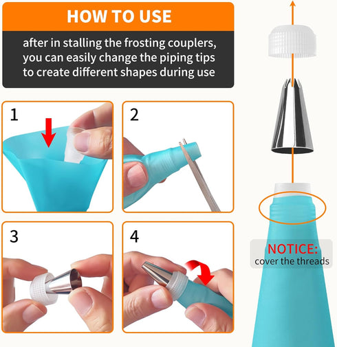 ALLTOP Piping Bags and Tips Set -Ultimate Cake Decorating Supplies Kit - Included 2 Reusable Silicone Bag, 2 Couplers, 12 Frosting Tips, 2 Ties, 3...