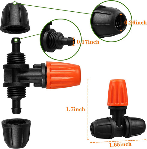 Upgraded Three-Way Atomizing Nozzle for 1/4 Inch Irrigation Tubing, 24 Pcs Adjustable Micro Spray Irrigation Emitters with Integrated 1/4 Inch Tee...