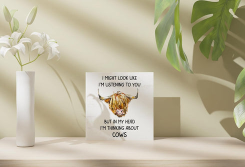 Farmhouse Home Wooden Box Sign, Funny Cow Sign Highland Cow Print Stuff Cow Decor, Table Counter Decor, Dinning Room Cabinets Decoration, Office H...