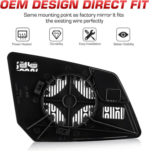 Left Driver Side View Heated Mirror Glass for GMC Acadia 2007-2016, Saturn Outlook 2007-2010, Chevrolet Traverse 2009-2016, Replace 15951926 33223...