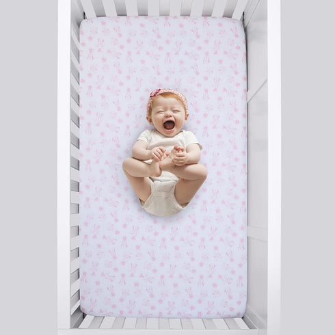 NoJo Disney Minnie Mouse Be Happy Pink & White Super Soft Fitted Crib Sheet, Pink, White...