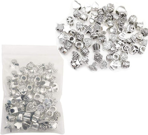 iloveDIYbeads 60pcs Tibetan Silver Big Hole Bead fIts European Bracelets Craft Supplies Charms Pendants for Crafting, Jewelry Findings Making Acce...