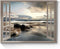 Fake Window Coastal Wall Art: Rocky Beach Artwork Lake Under Sunset Canvas Painting Nature Landscape Prints Ocean Clouds Modern Photo Small Quiet ...