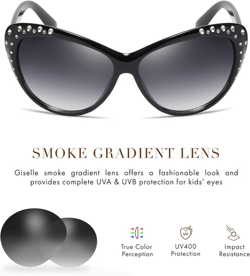 Giselle Cute Kids Retro Cat Eye Rhinestone Sunglasses for Teen Girls and Children Age 6-14...