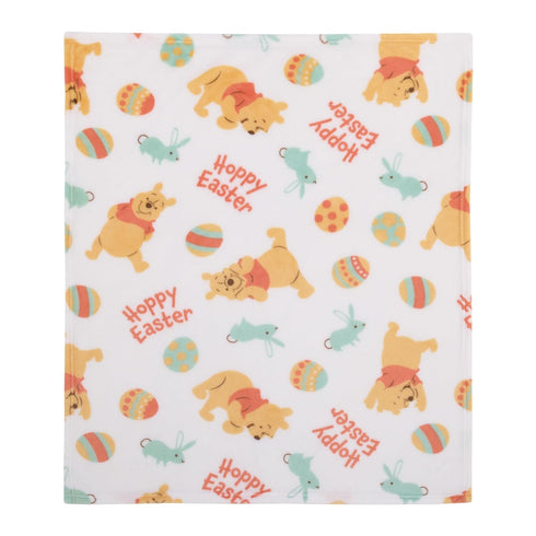 Disney Winnie The Pooh Aqua, Tan, Red, and White Hoppy Easter Super Soft Plush Baby Blanket...