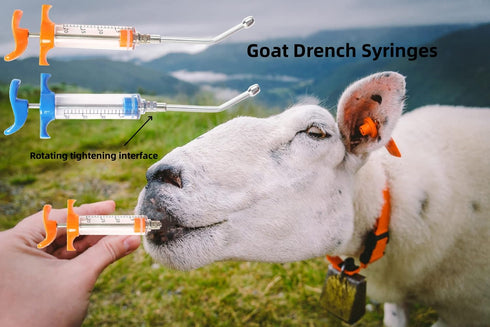 2 Pcs Goats Feed Water Distributor, Reusable, Drench Nozzle, Adjustable Dosage, for Goats, Sheep, Horse, Pig, Dog, Cattle, Cat Supplies (Blue+Oran...