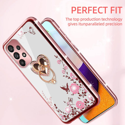 for A52 Samsung Phone Case, Samsung A52 Case for Women Glitter Crystal Soft TPU Bling Cute Pink Butterfly Heart Floral Clear Protective Cover with...