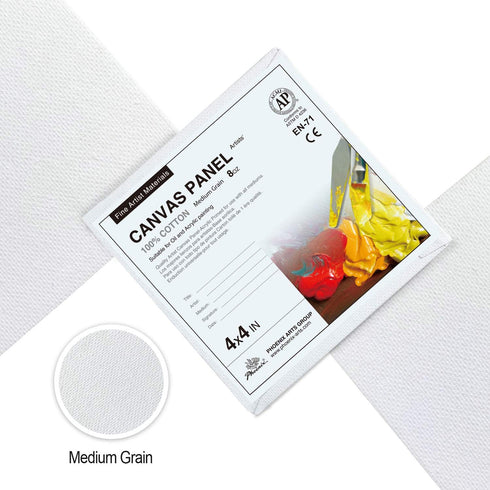 PHOENIX Small Painting Canvas Panels 4x4 Inch, 12 Value Pack - 8 Oz Triple Primed 100% Cotton Acid Free Square Canvas Boards for Painting, White B...