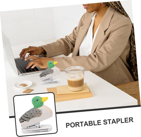 MAGICLULU Mini Desktop Stapler Funny Stationery Carved Wooden Stapler Paper Fasteners Stapler Paper Stapling Tool Ducks Animal Stapler Decorative ...