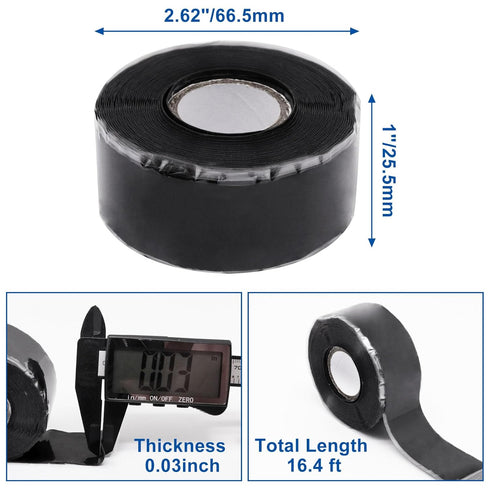 Self Fusing Silicone Tape, 16.4ft 1inch Wide Self Amalgamating Tape Heavy Duty Pipe Tape Leak Proof Waterproof Plumbing Tape Rubber Sealing Pipe W...