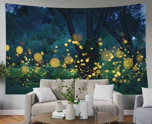 EMMTEEY Fantasy Tapestry Lampyridae Night Trees Lightning Bugs Fireflies Wall Tapestry Wall 80X60 Tapestry Present for Friends Families...