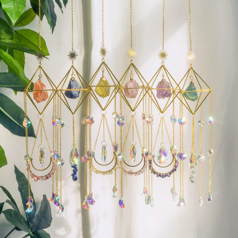 Crystal Suncatcher Rose Quartz, Spiritual, Sun Catcher Hanging for Windows, Rainbow Maker, Crystal Indoor Garden Home Decor, Natural Gemstone Boho...