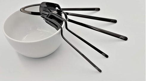 Modern Flatware - Luxury Stainless Steel Utensil Elegant Dinnerware Cutlery Set, Dishwasher Safe Forks Knives Spoons, Tableware (Black, 5pcs, Serv...