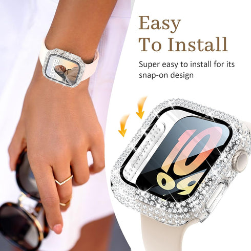 2-Pack Bling Case with HD Screen Protector Women Compatible with Apple Watch 40mm Diamond PC Bumper Full Protective Face Cover for iWatch Series 4...