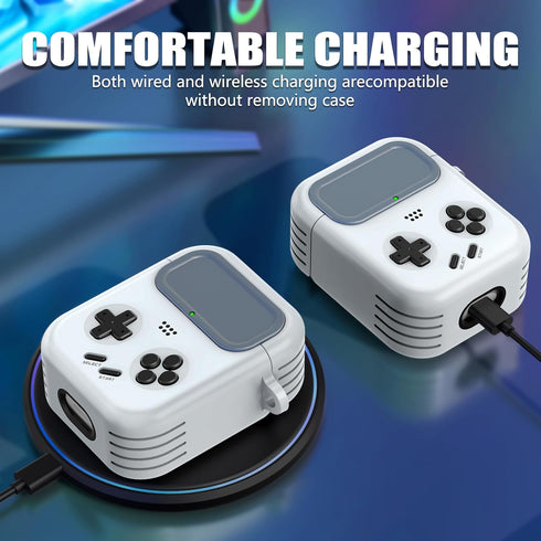 Inesore for Airpod Case Cover with Safety Lock and Cleaner Kit,Classic Handheld Game Console Design Sturdy TPU Protective Case Compatible with Air...