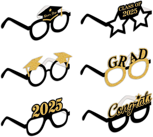 SWYOUN 12PCS Class Of 2025 Graduation Grad Party Eyeglasses Photo Props Supplies(Black,Gold)...