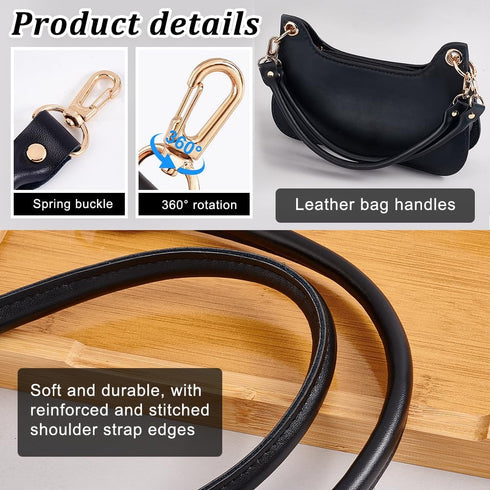 PH PandaHall 2pcs Black Leather Purse Handle 15.7" Purses Straps Bag Replacement Strap Round Handbag Shoulder Bag Strap with Golden Swivel Buckles...