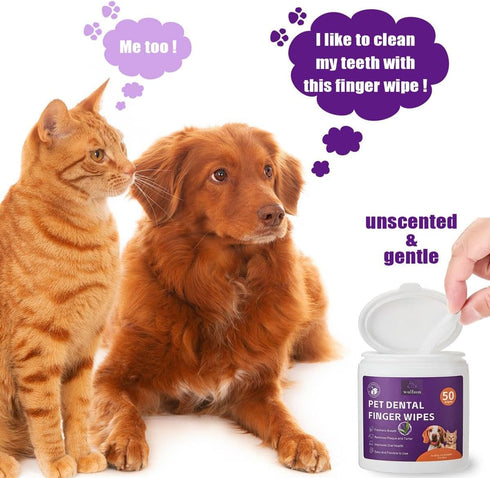 Teeth Cleaning Finger Wipes for Dogs & Cats, Soft Pet Dental Care Wipes, Disposable Pet Tooth Brushing Wipes, Gentle Cleaning & Gum Care Finger Pe...