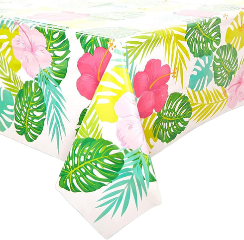 Sparkle and Bash - 3 Pack Tropical Plastic Tablecloth - 54x108 Inch Rectangle Hibiscus Floral Aloha Table Cover for Hawaiian Luau Party Supplies D...