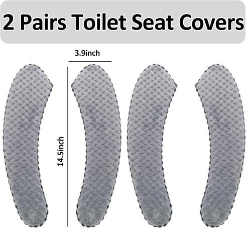 2Pairs Warm Plush Thick Padded Non Slip Soft Toilet Seat Cushion Washable Bathroom Warmer Static Cling Non Adhesive for Toilet, Grey...
