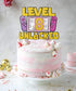 Girls Level 8 Unlocked Cake Topper, Glitter Girls Gaming 8th Birthday Cake Topper, Video Game Theme Party Decoration, Girl Gamer Birthday Favor...