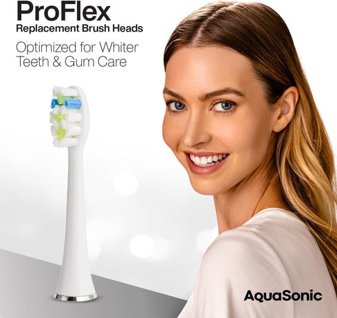 AquaSonic Proflex Replacement Brush Heads | for Whiter Teeth & Gum Care | Compatible with Many AquaSonic Toothbrush Handles (3 Pack White)...