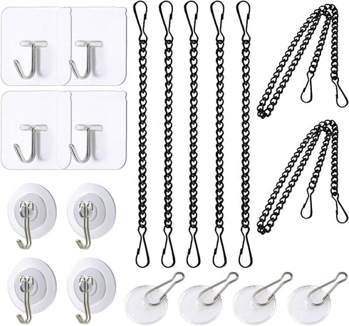 Stained Glass Window Hanging Chain Kit with Adhesive Hooks, Picture Hanging Chain Sunshine Catcher Metal Nickel Plating Stained Glass Window Panel...